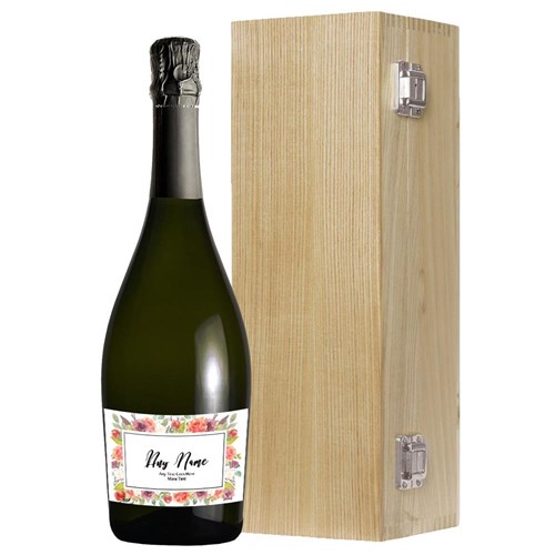 Personalised Prosecco - Art Border 2 Label in Luxury Oak Box